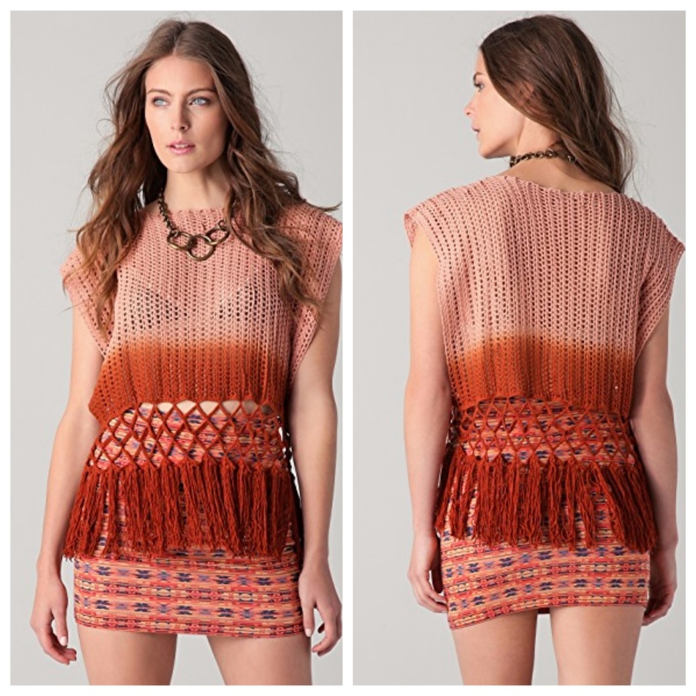 Torn by Ronny Kobo Monica Ombre Fringe Top Size XS
